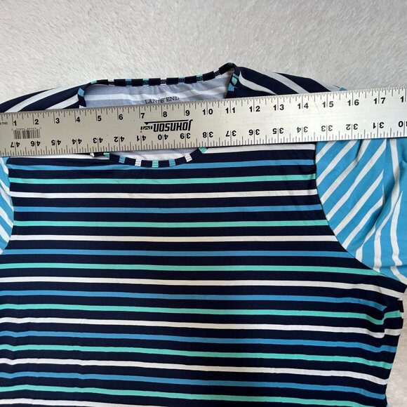 Lands' End Womens Striped Long-Sleeve Rash Guard Swim Shirt Large 14-16 Blue - Picture 5 of 7